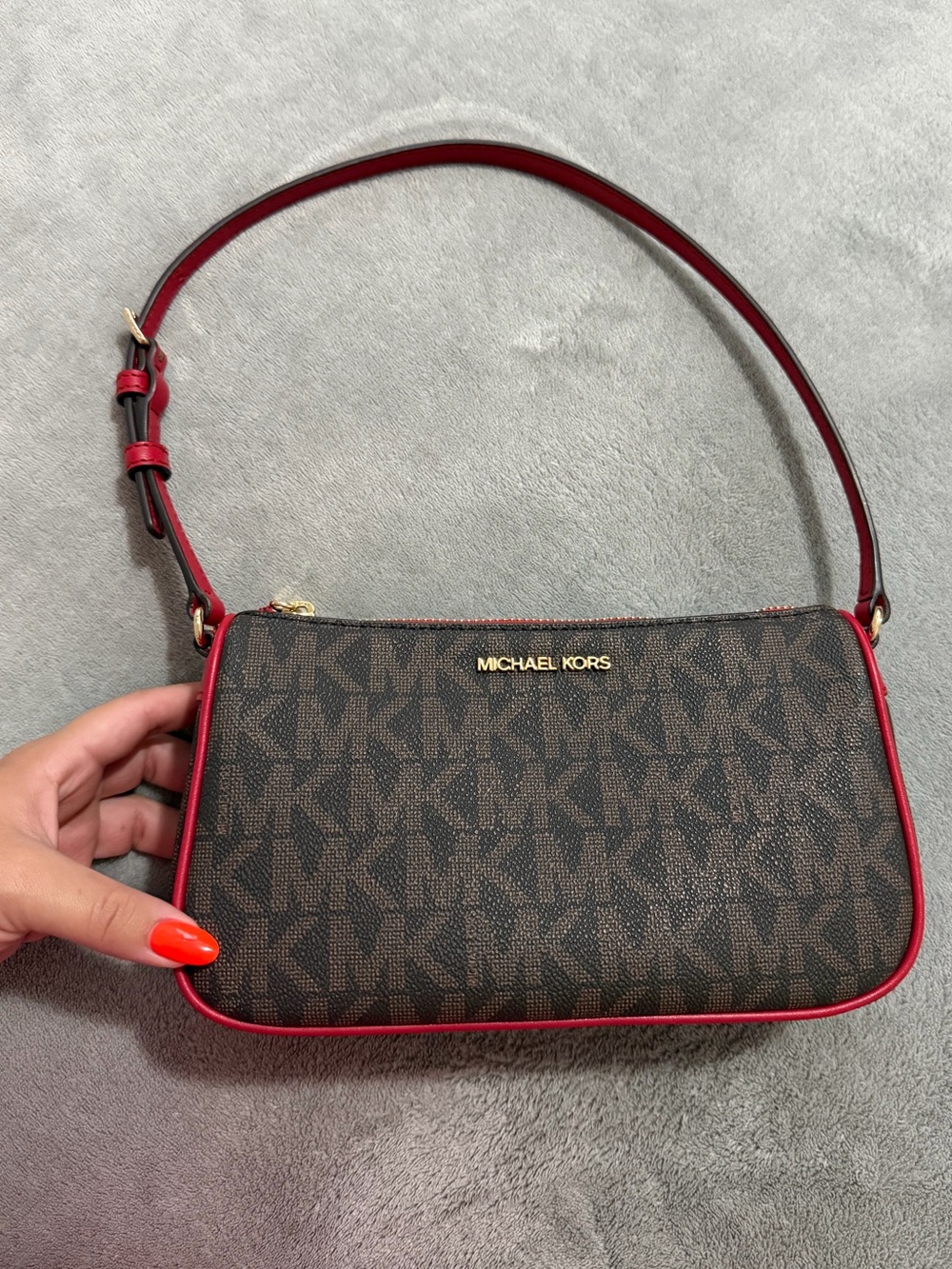 Michael Kors brown/red monogram shoulder bag